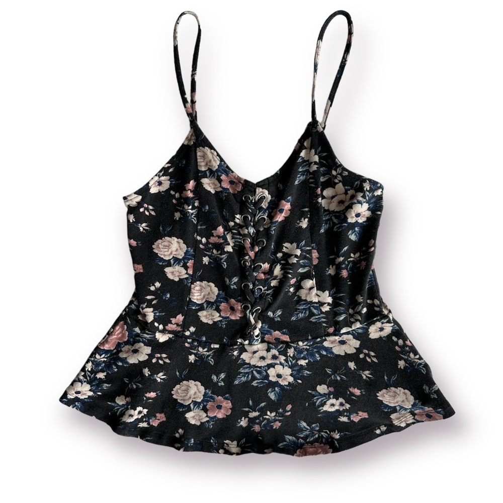 American Eagle Spaghetti Strap Crop Top Peplum Womens Small V-Neck Sweetheart